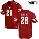 Youth Wisconsin Badgers NCAA #26 Travian Blaylock Red Authentic Under Armour Stitched College Football Jersey MV31B64ZT